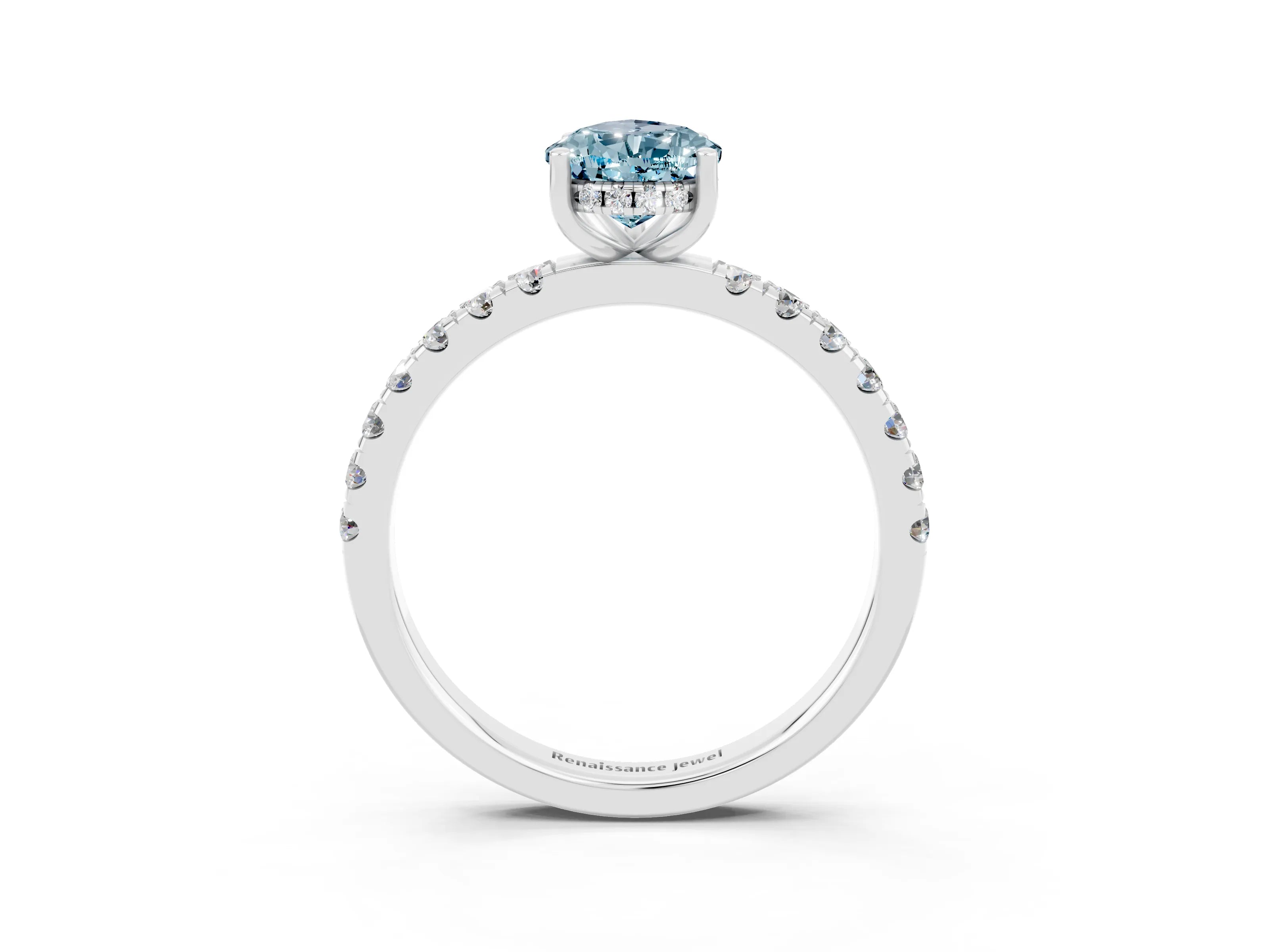 White gold Pear Cut Aquamarine Pave Band Solitaire Ring with Four-Prong Setting_15