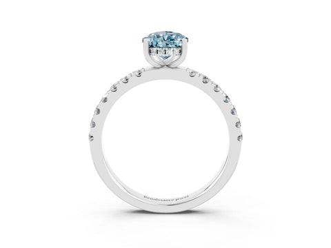 White gold Pear Cut Aquamarine Pave Band Solitaire Ring with Four-Prong Setting_15