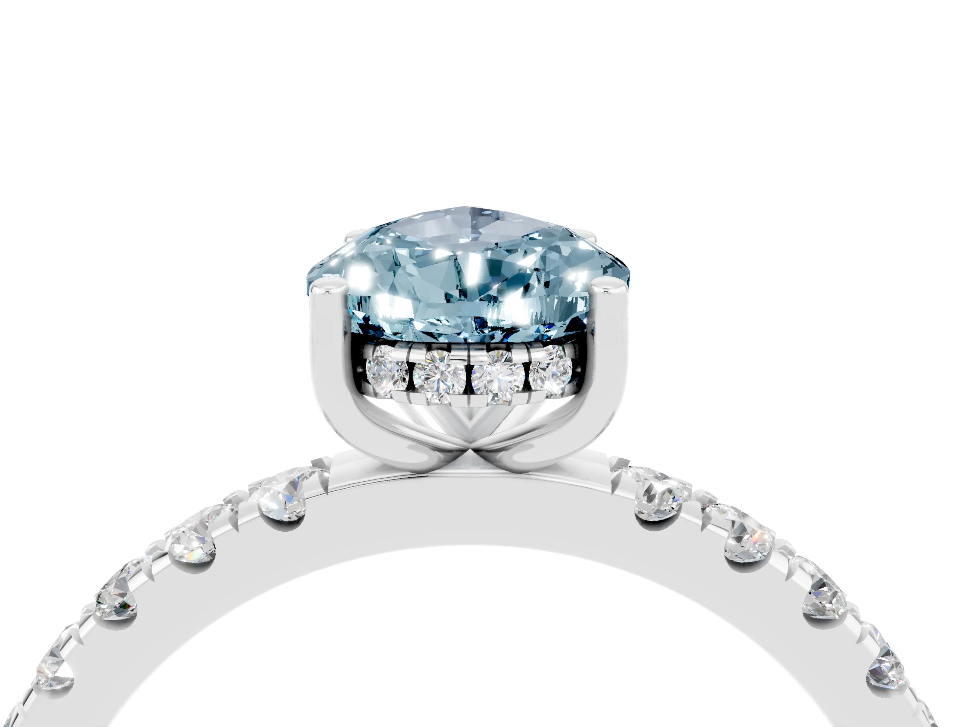 White gold Pear Cut Aquamarine Pave Band Solitaire Ring with Four-Prong Setting_16