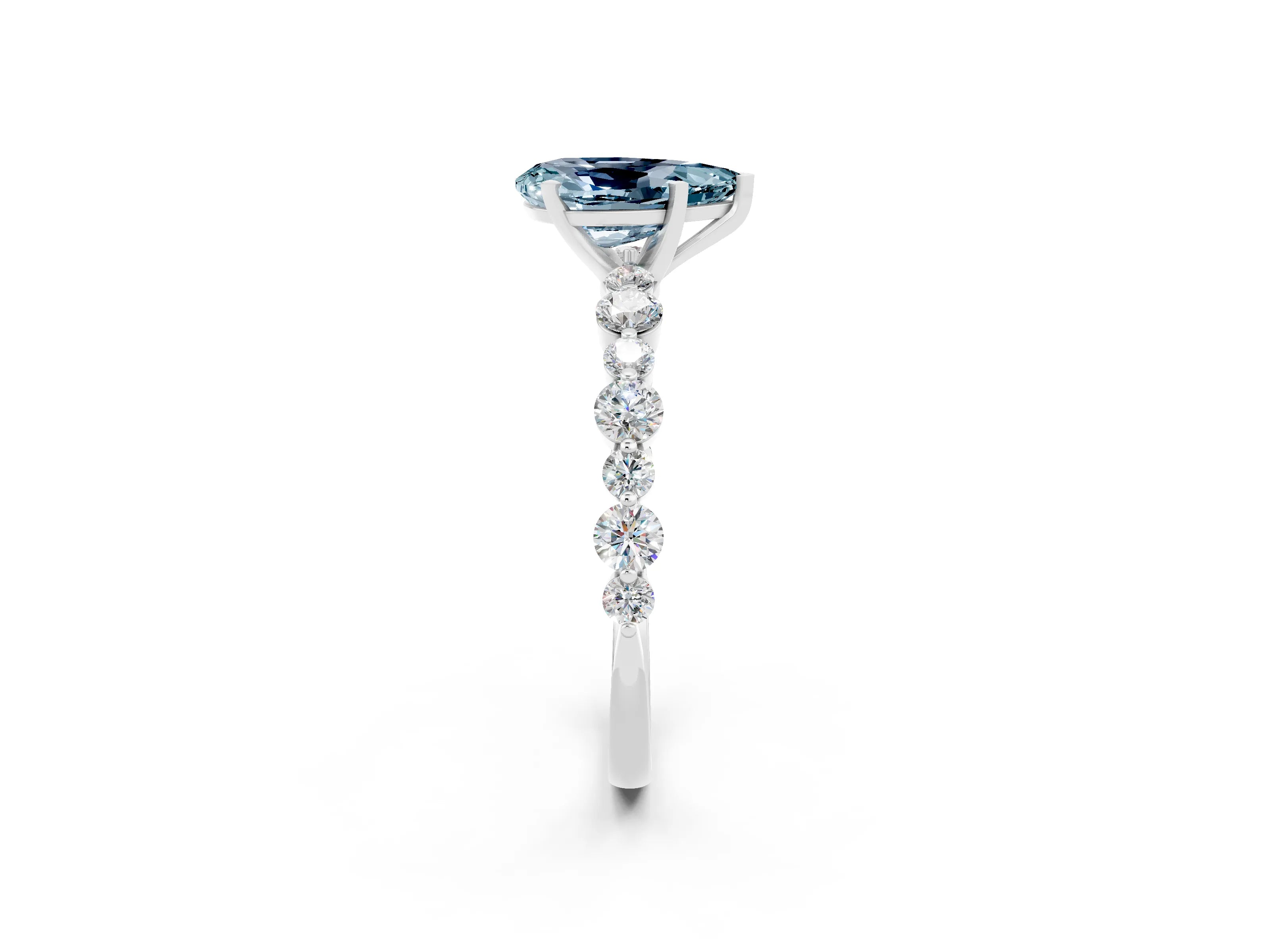White gold Pear Cut Aquamarine Prong Set Engagement Ring with Pavé Band_2