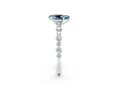 White gold Pear Cut Aquamarine Prong Set Engagement Ring with Pavé Band_2