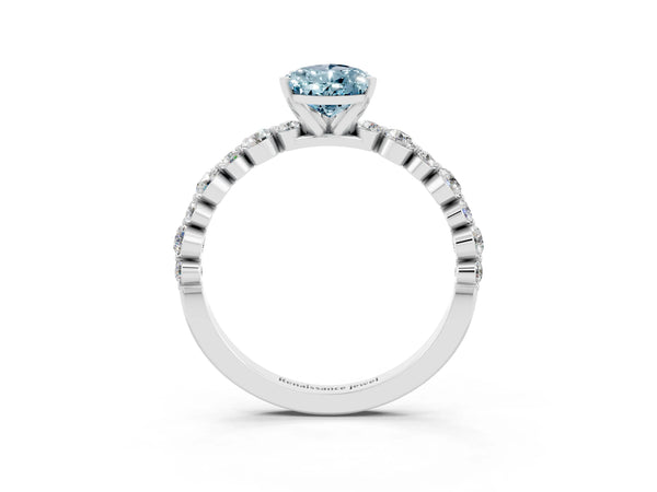 Platinum Pear Cut Aquamarine Prong Set Engagement Ring with Pavé Band