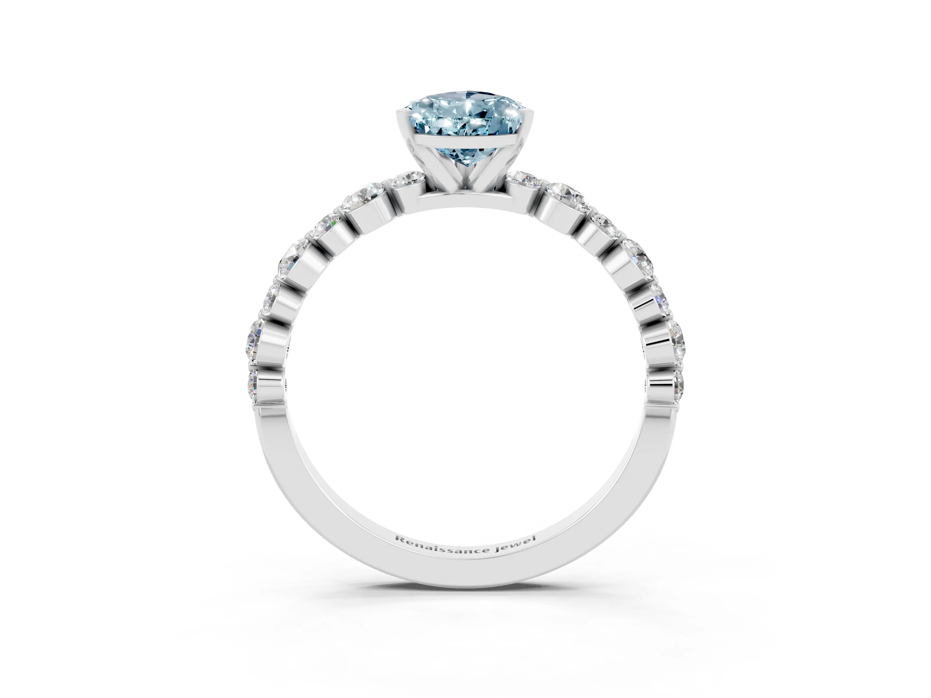White gold Pear Cut Aquamarine Prong Set Engagement Ring with Pavé Band_3