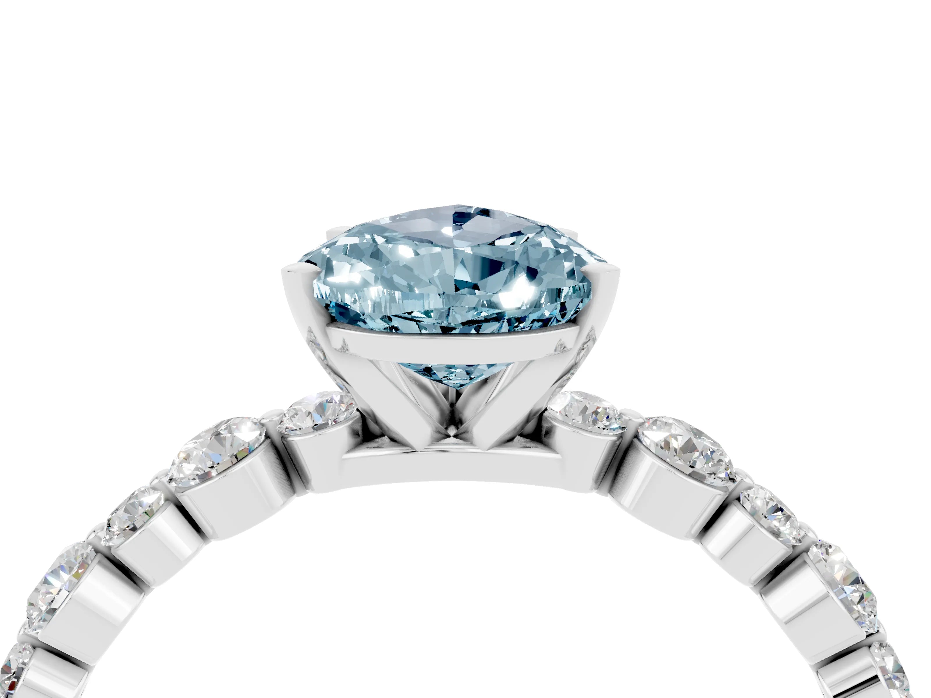 White gold Pear Cut Aquamarine Prong Set Engagement Ring with Pavé Band_4