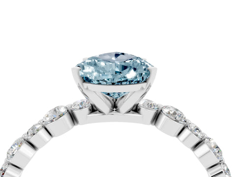 White gold Pear Cut Aquamarine Prong Set Engagement Ring with Pavé Band_4
