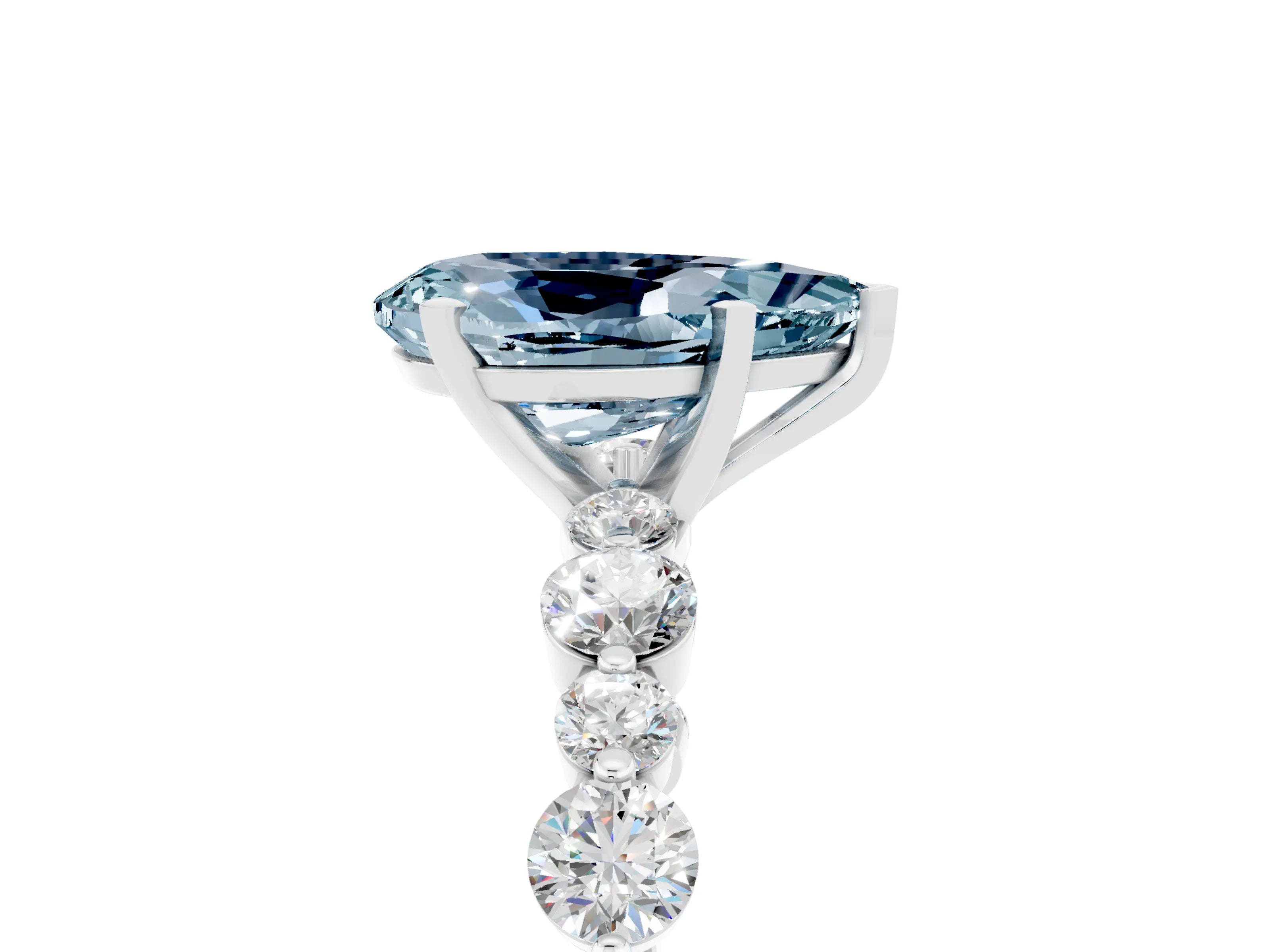 White gold Pear Cut Aquamarine Prong Set Engagement Ring with Pavé Band_5