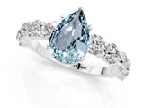 White gold Pear Cut Aquamarine Prong Setting with Side Stones on a Pave Band_1