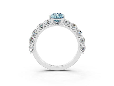 White gold Pear Cut Aquamarine Prong Setting with Side Stones on a Pave Band_3