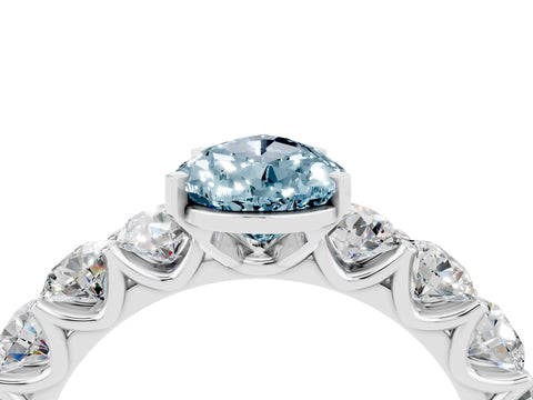 White gold Pear Cut Aquamarine Prong Setting with Side Stones on a Pave Band_4