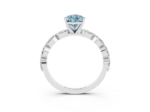 White gold Pear Cut Aquamarine Ring with Marquise Side Stones and Prong Setting_3