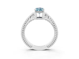 White gold Pear Cut Aquamarine Ring with Milgrain Pavé Band and Four-Prong Setting_15
