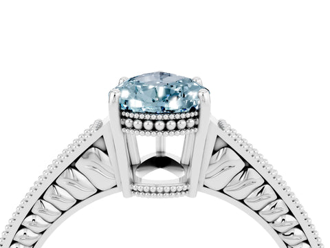 White gold Pear Cut Aquamarine Ring with Milgrain Pavé Band and Four-Prong Setting_16