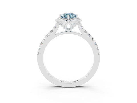 White gold Pear Cut Aquamarine Ring with Pavé Band and Floral Prong Setting_3