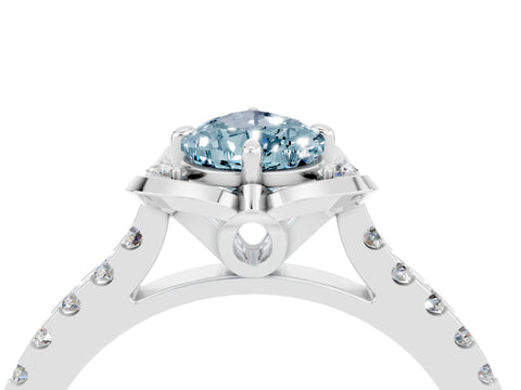 White gold Pear Cut Aquamarine Ring with Pavé Band and Floral Prong Setting_4
