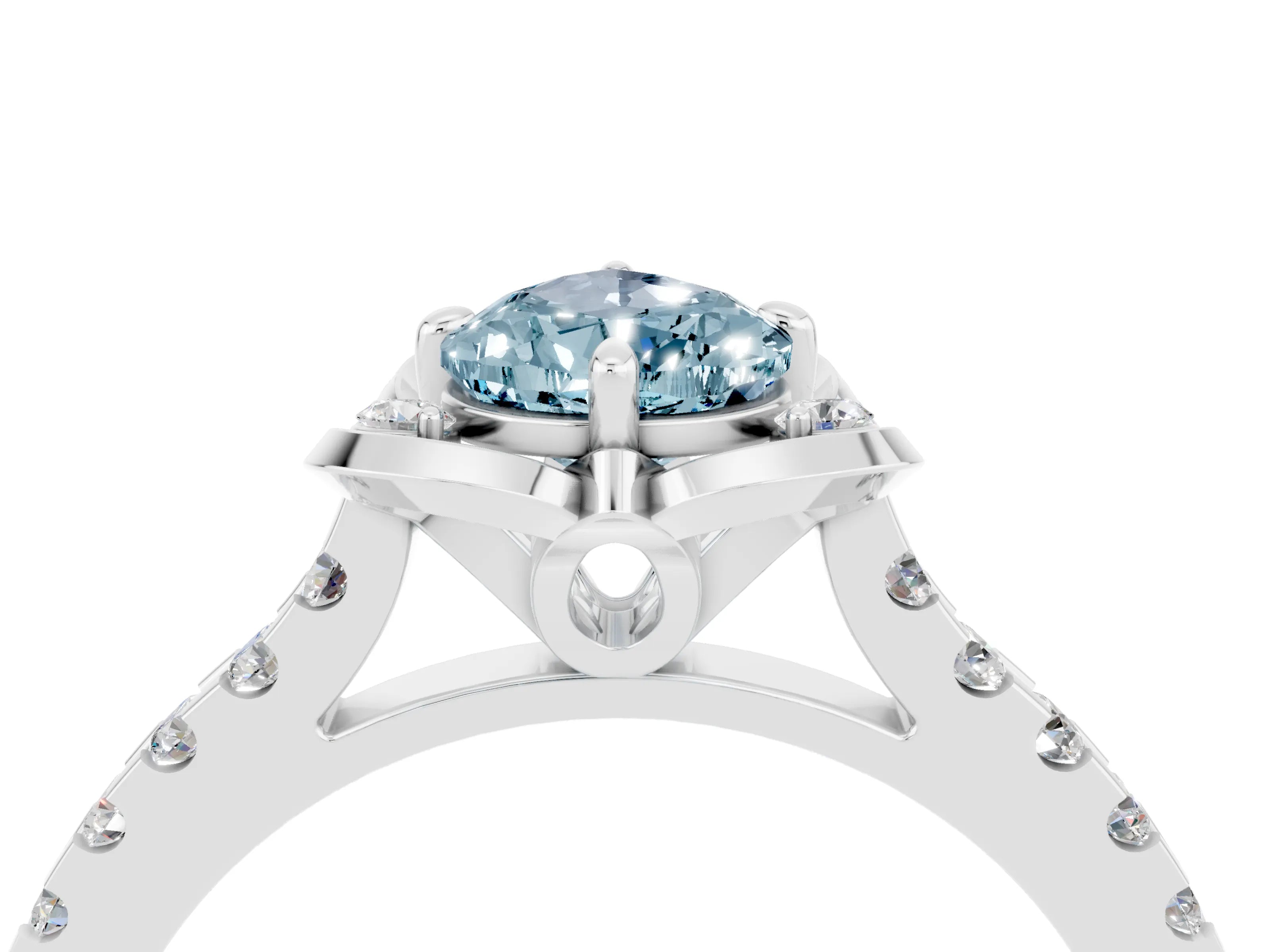 White gold Pear Cut Aquamarine Ring with Pavé Band and Floral Prong Setting_4