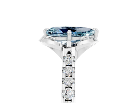 White gold Pear Cut Aquamarine Ring with Pavé Band and Floral Prong Setting_5