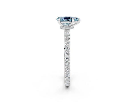 White gold Pear Cut Aquamarine Ring with Pavé Band and Four-Prong Setting_2