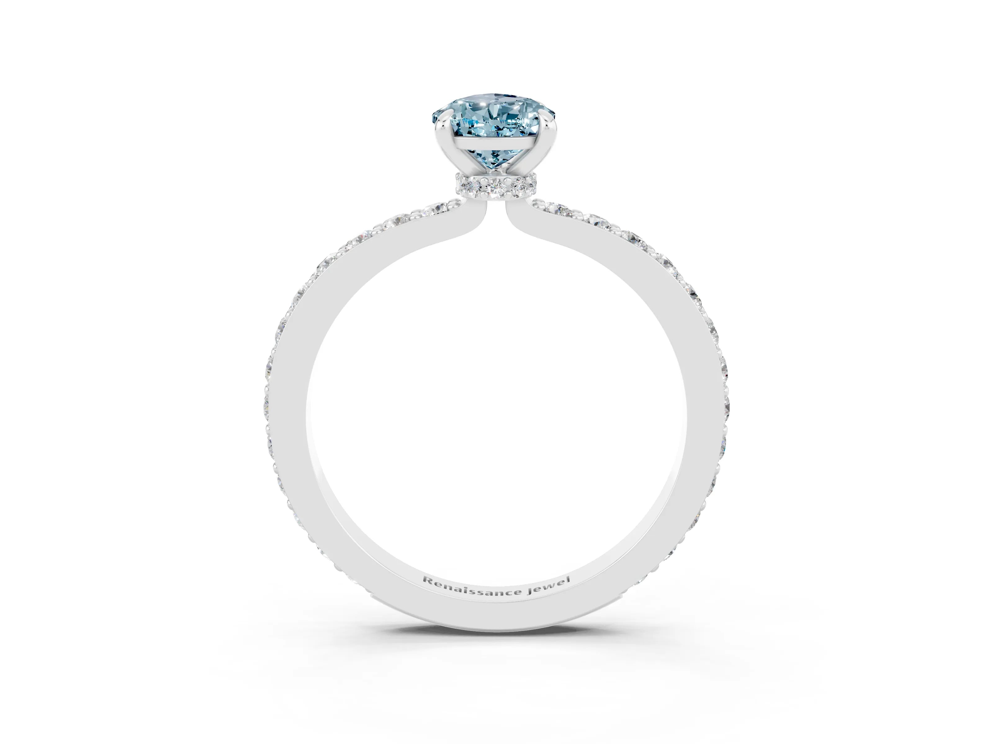 White gold Pear Cut Aquamarine Ring with Pavé Band and Four-Prong Setting_3