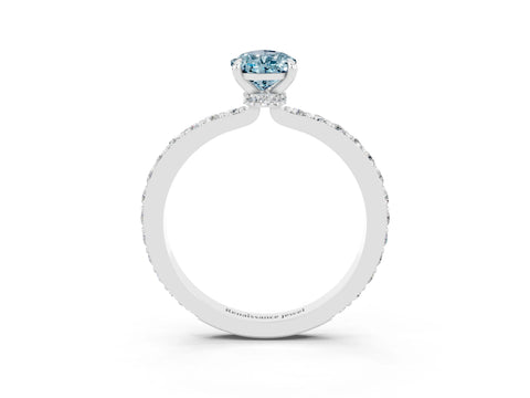 White gold Pear Cut Aquamarine Ring with Pavé Band and Four-Prong Setting_3