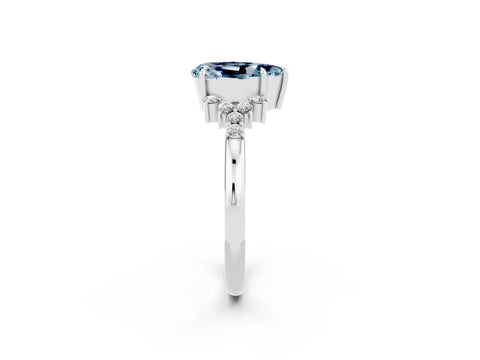 White gold Pear Cut Aquamarine Ring with Side Stones and Four-Prong Setting_38