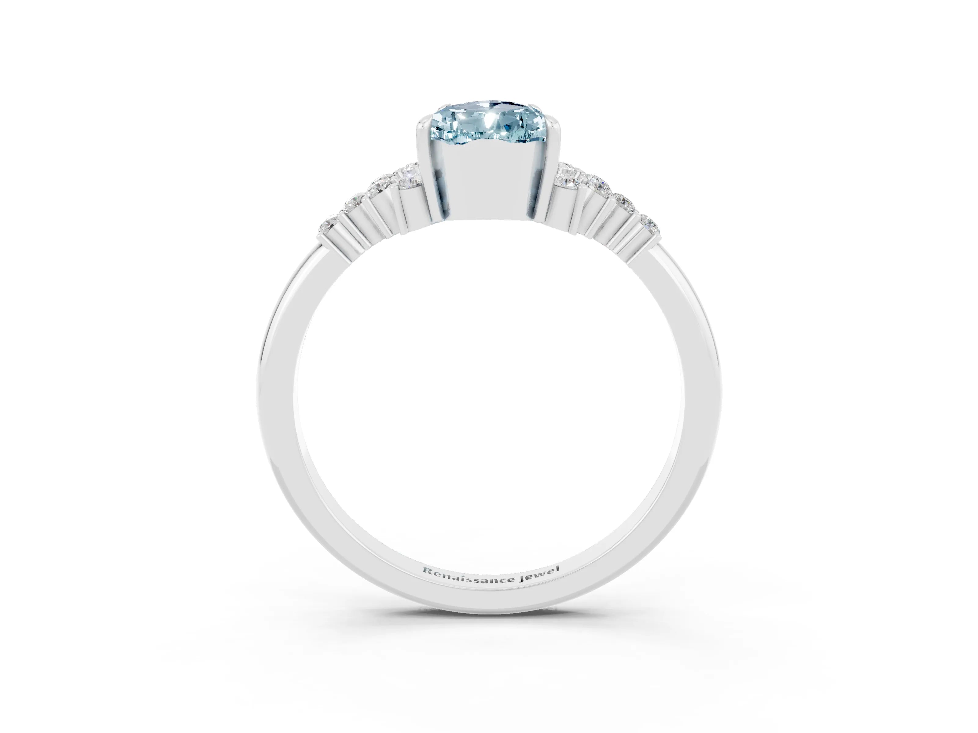 White gold Pear Cut Aquamarine Ring with Side Stones and Four-Prong Setting_39