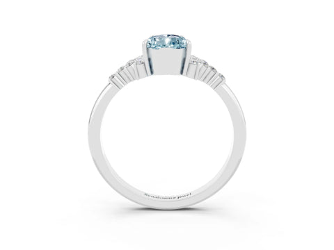 White gold Pear Cut Aquamarine Ring with Side Stones and Four-Prong Setting_39