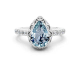 White gold Pear Cut Aquamarine Scalloped Halo Engagement Ring with Round Shared Prong Band_24