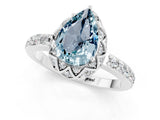 White gold Pear Cut Aquamarine Scalloped Halo Engagement Ring with Round Shared Prong Band_25