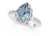 White gold Pear Cut Aquamarine Scalloped Halo Engagement Ring with Round Shared Prong Band_37