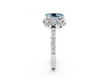 White gold Pear Cut Aquamarine Scalloped Halo Engagement Ring with Round Shared Prong Band_38