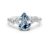 White gold Pear Cut Aquamarine Scattered Round Accent Ring with Prong Setting_24
