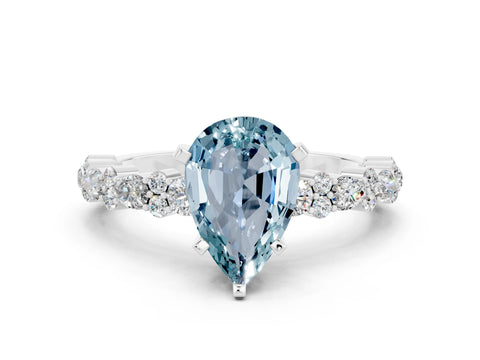 White gold Pear Cut Aquamarine Side Stone Solitaire Ring with Round  and Four-Prong Setting_36