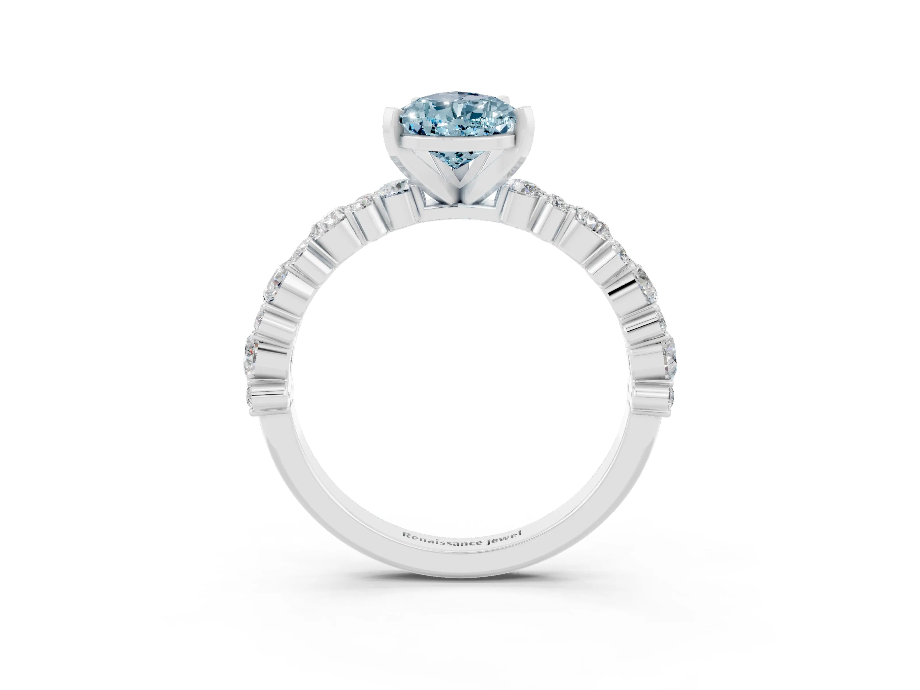 White gold Pear Cut Aquamarine Side Stone Solitaire Ring with Round  and Four-Prong Setting_39