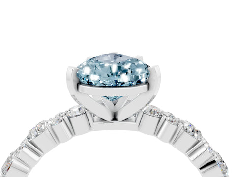 White gold Pear Cut Aquamarine Side Stone Solitaire Ring with Round  and Four-Prong Setting_40