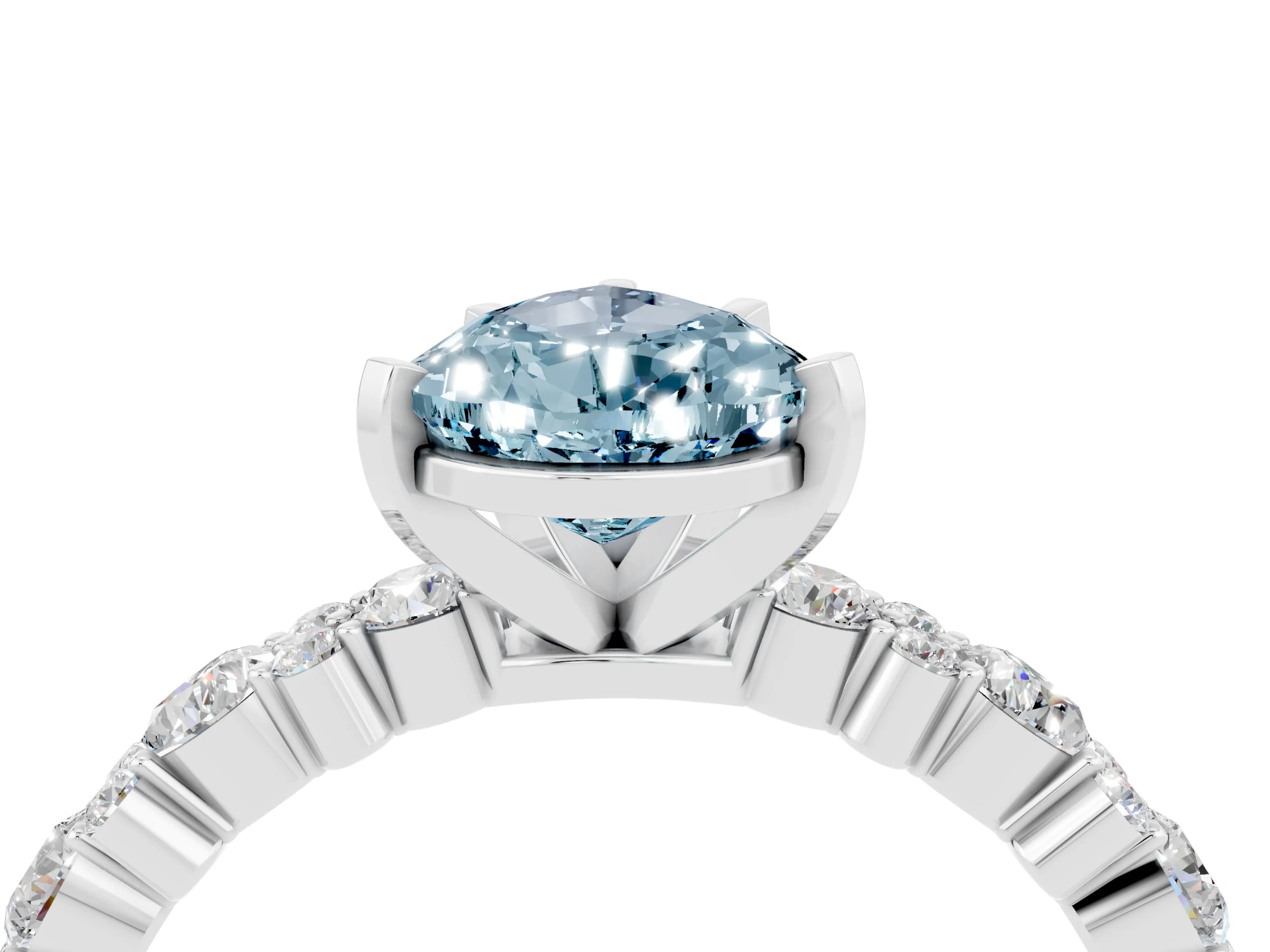 White gold Pear Cut Aquamarine Side Stone Solitaire Ring with Round  and Four-Prong Setting_40