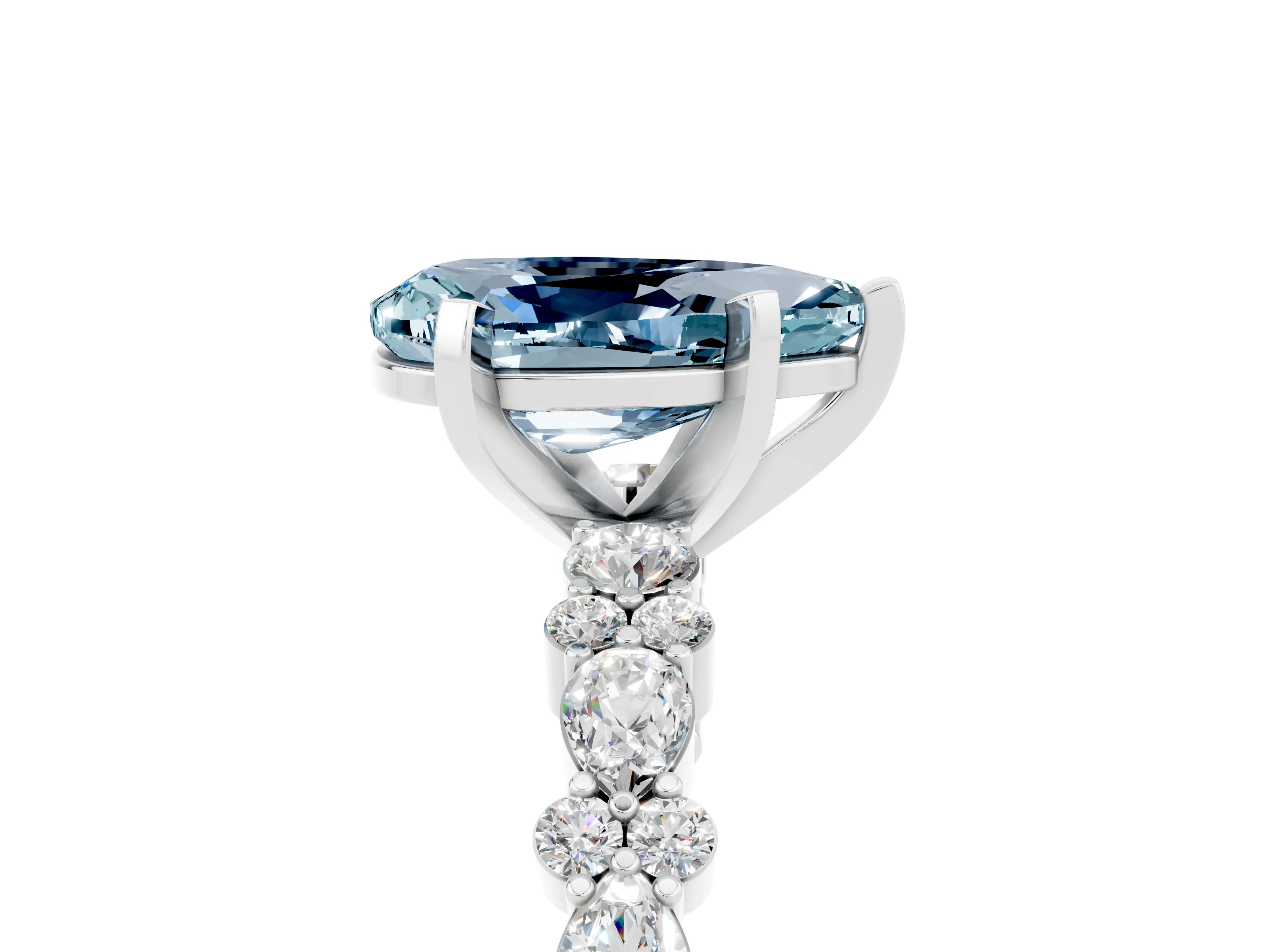 White gold Pear Cut Aquamarine Side Stone Solitaire Ring with Round  and Four-Prong Setting_41
