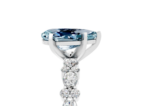White gold Pear Cut Aquamarine Side Stone Solitaire Ring with Round  and Four-Prong Setting_41