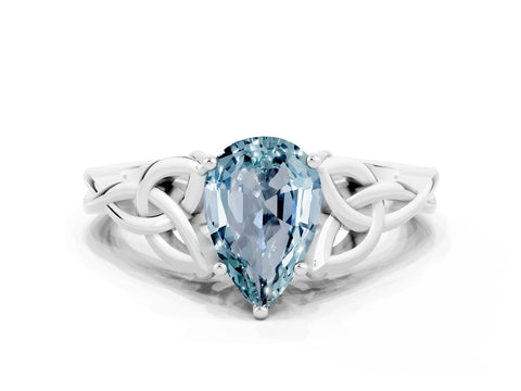 White gold Pear Cut Aquamarine Solitaire Celtic Knot Ring with Four-Prong Setting_12