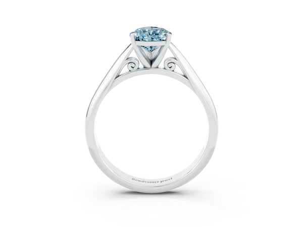 Silver Pear Cut Aquamarine Solitaire Engagement Ring with Cathedral Setting and Four-Prong Mount