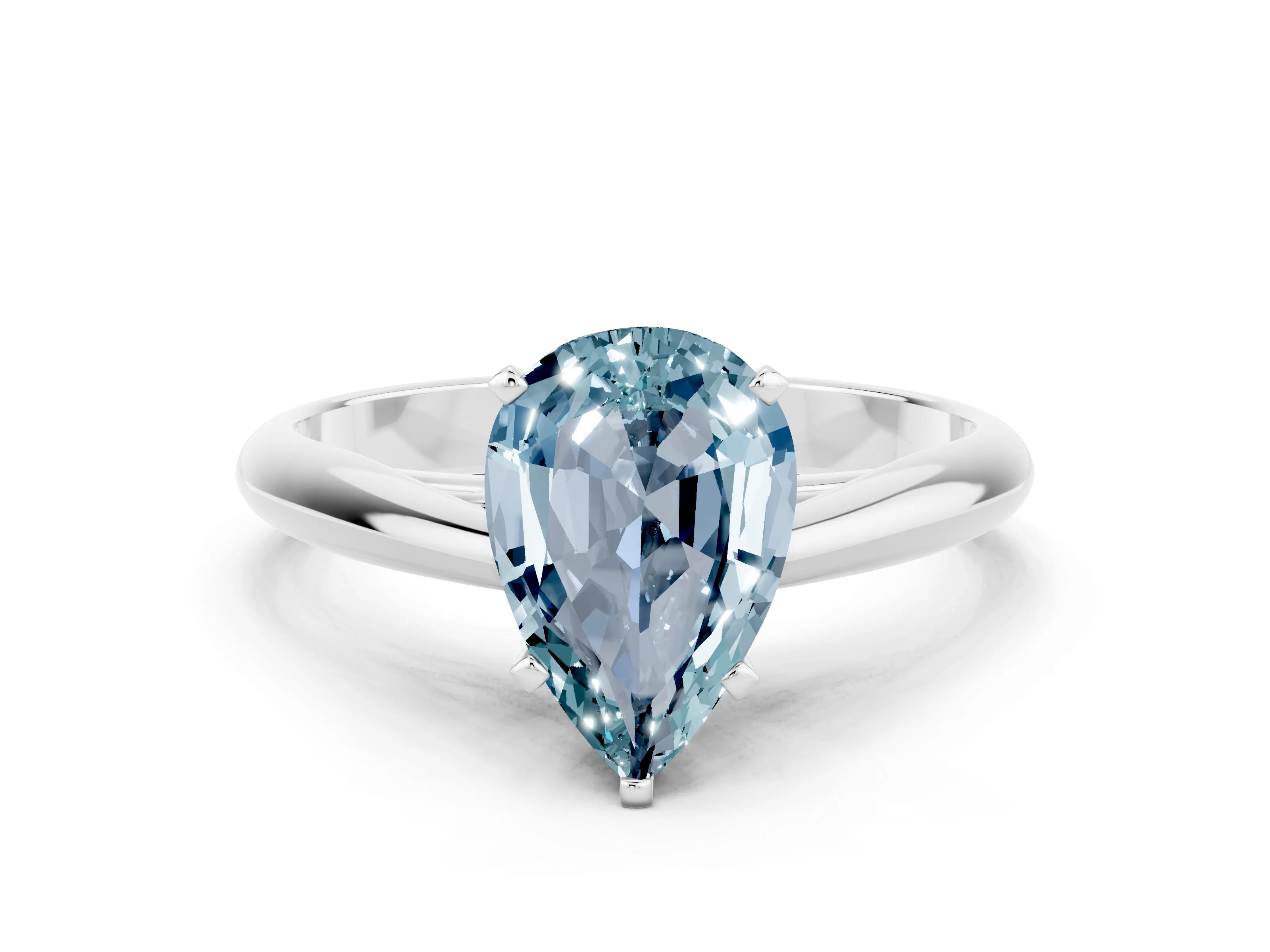 White gold Pear Cut Aquamarine Solitaire Engagement Ring with Cathedral Setting and Four-Prong Mount_24