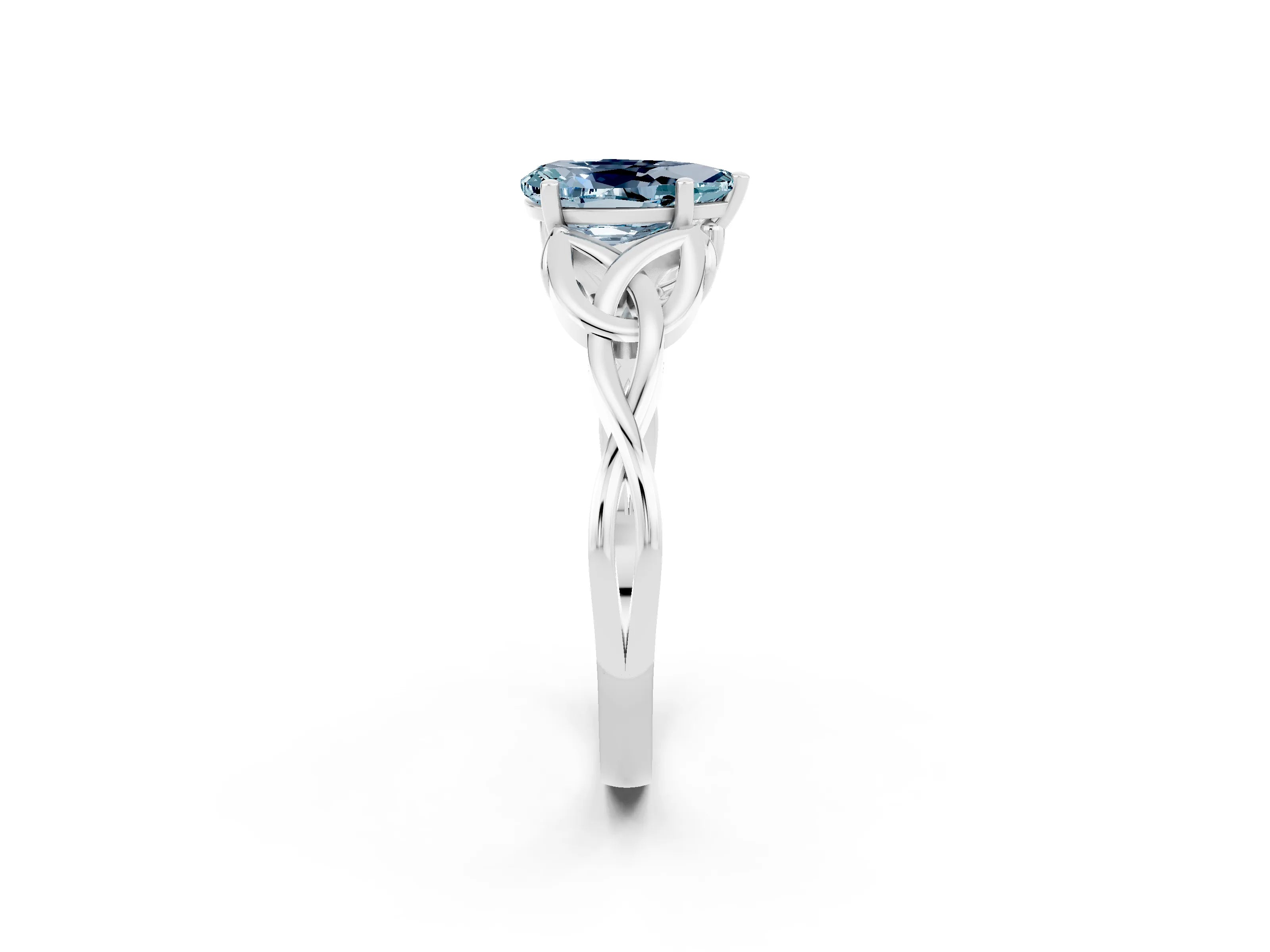 White gold Pear Cut Aquamarine Solitaire Engagement Ring with Celtic Knot Band and Four-Prong Setting_2