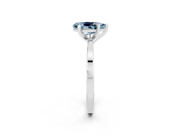 White gold Pear Cut Aquamarine Solitaire Engagement Ring with Classic Band and Four-Prong Setting