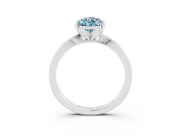 Platinum Pear Cut Aquamarine Solitaire Engagement Ring with Classic Band and Four-Prong Setting