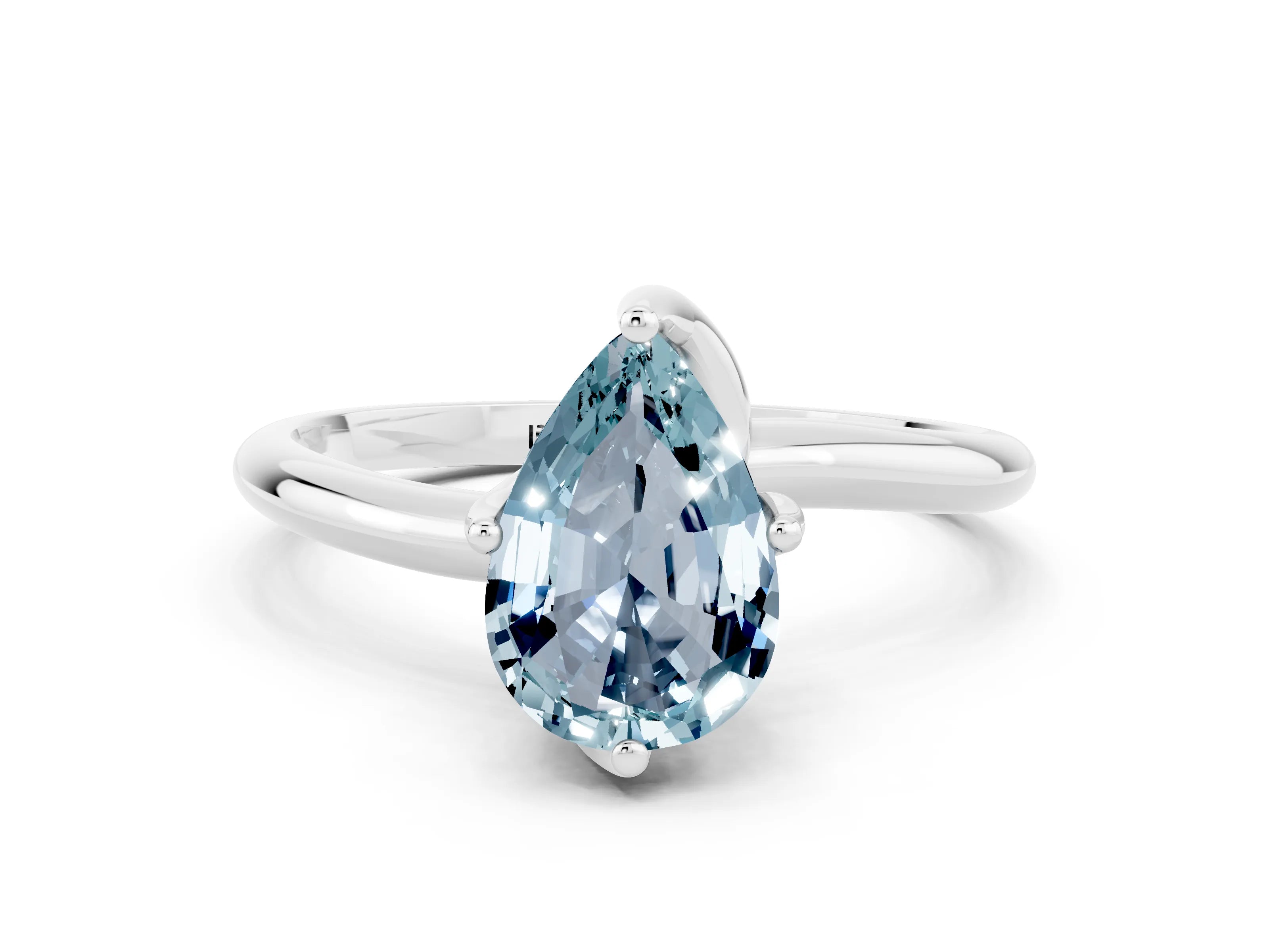White gold Pear Cut Aquamarine Solitaire Engagement Ring with Four-Prong Setting and Classic Band_12