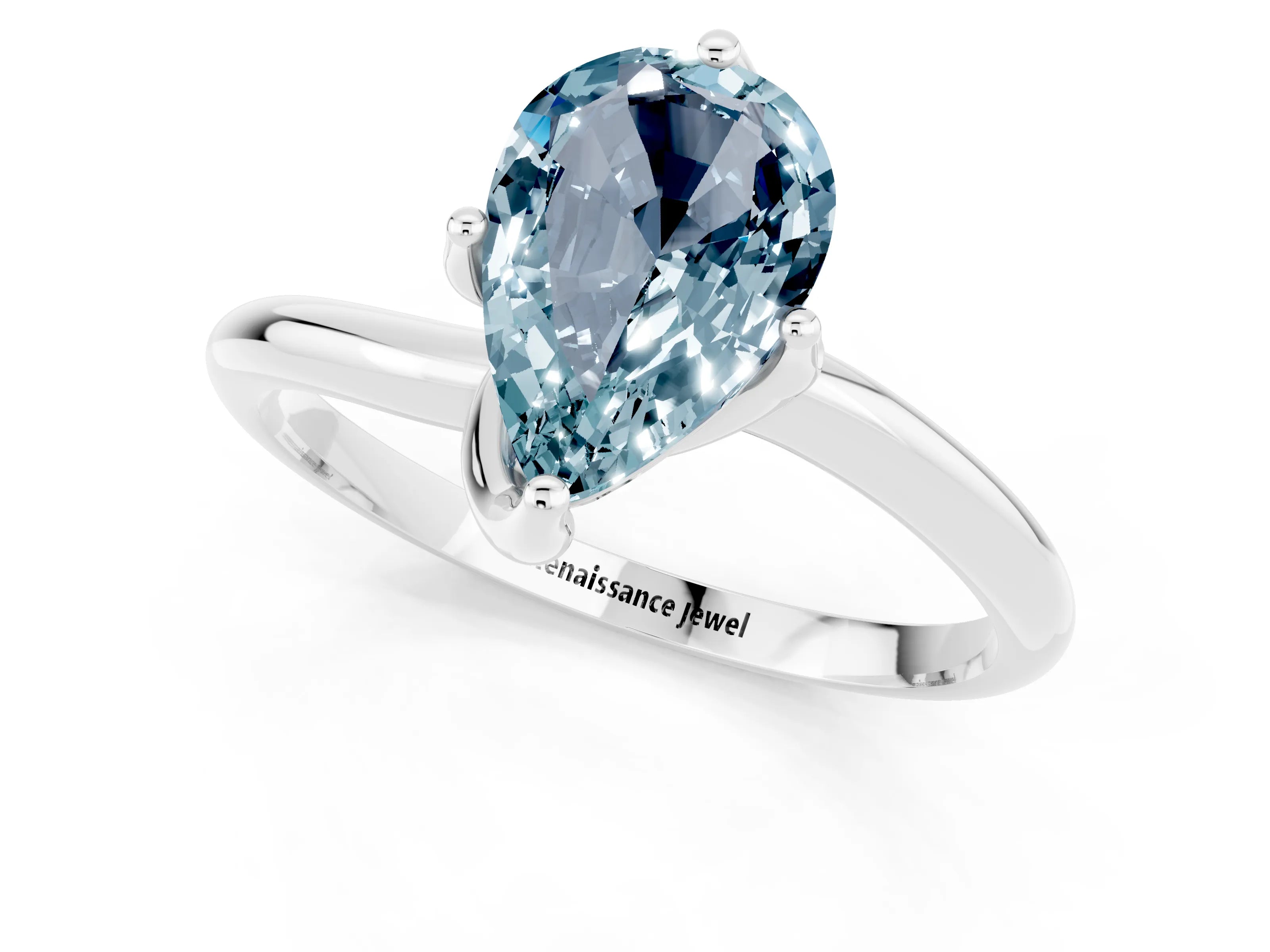 White gold Pear Cut Aquamarine Solitaire Engagement Ring with Four-Prong Setting and Classic Band_13