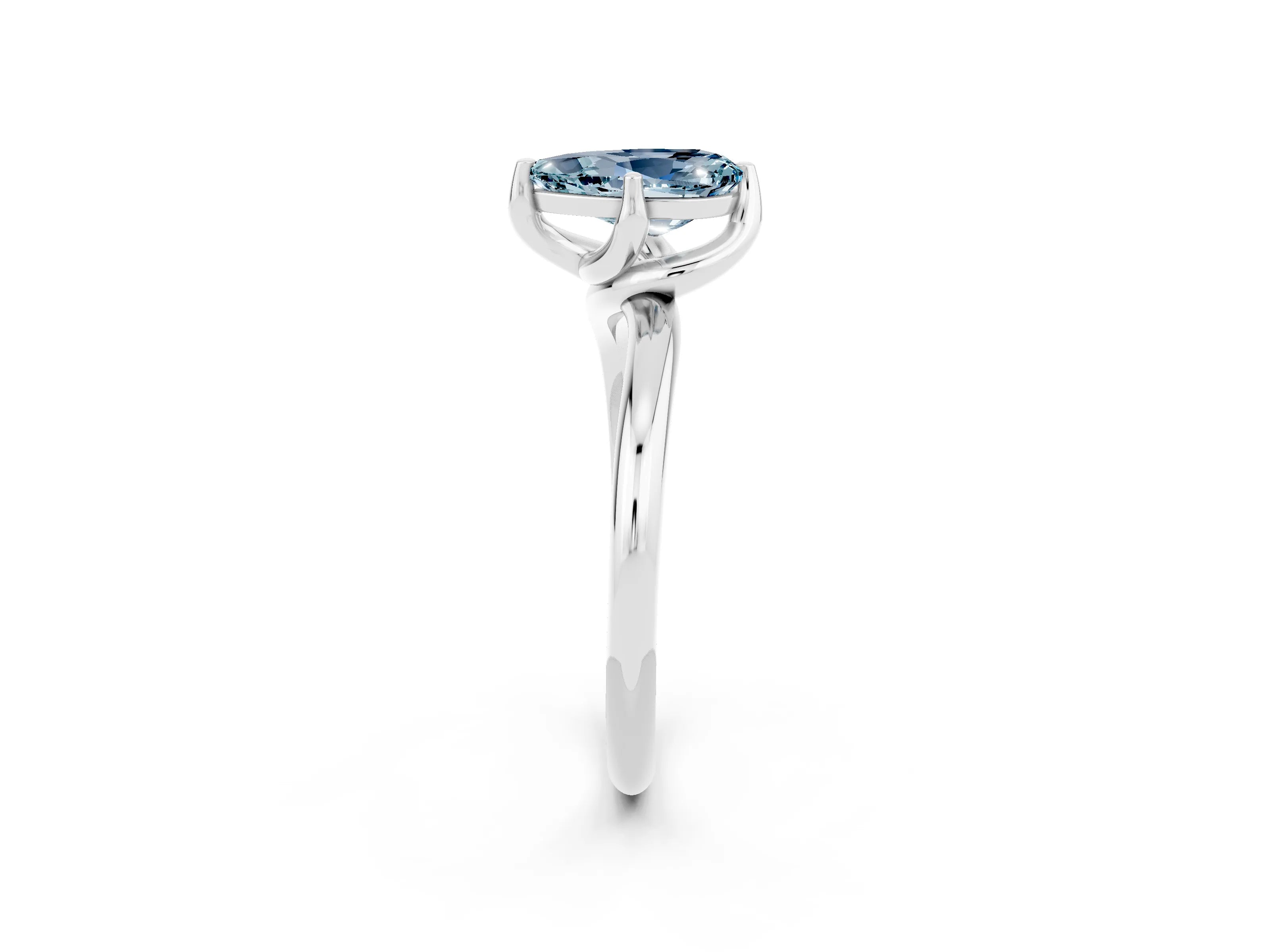 White gold Pear Cut Aquamarine Solitaire Engagement Ring with Four-Prong Setting and Classic Band_14