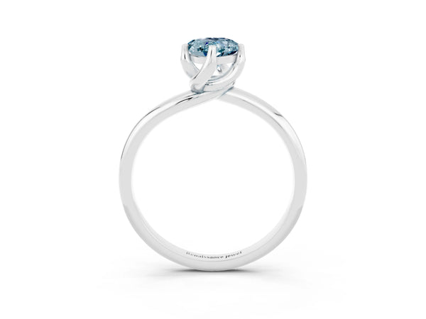 Platinum Pear Cut Aquamarine Solitaire Engagement Ring with Four-Prong Setting and Classic Band