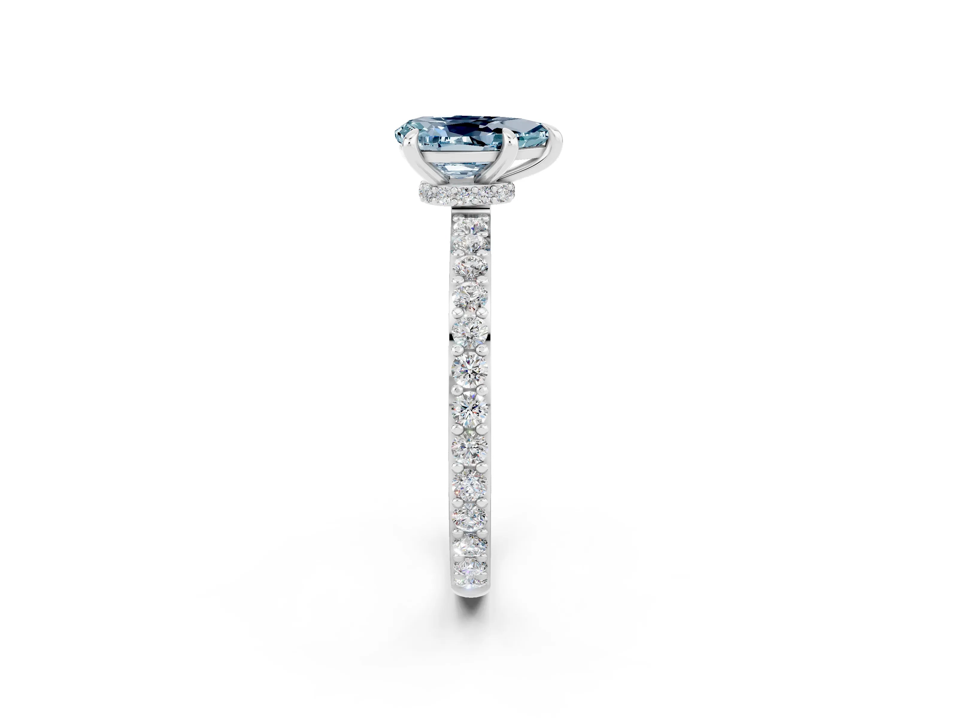 White gold Pear Cut Aquamarine Solitaire Engagement Ring with Pavé Band and Four-Prong Setting_2