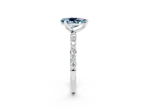 Platinum Pear Cut Aquamarine Solitaire Engagement Ring with Round  Pavé Band and Prong Setting