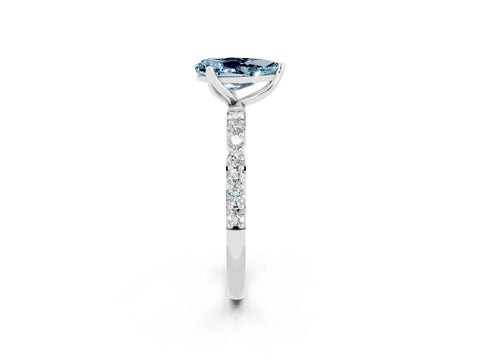 White gold Pear Cut Aquamarine Solitaire Engagement Ring with Pavé Band and Prong Setting_2